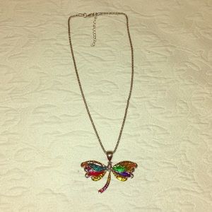 Colored Glass Dragonfly Necklace